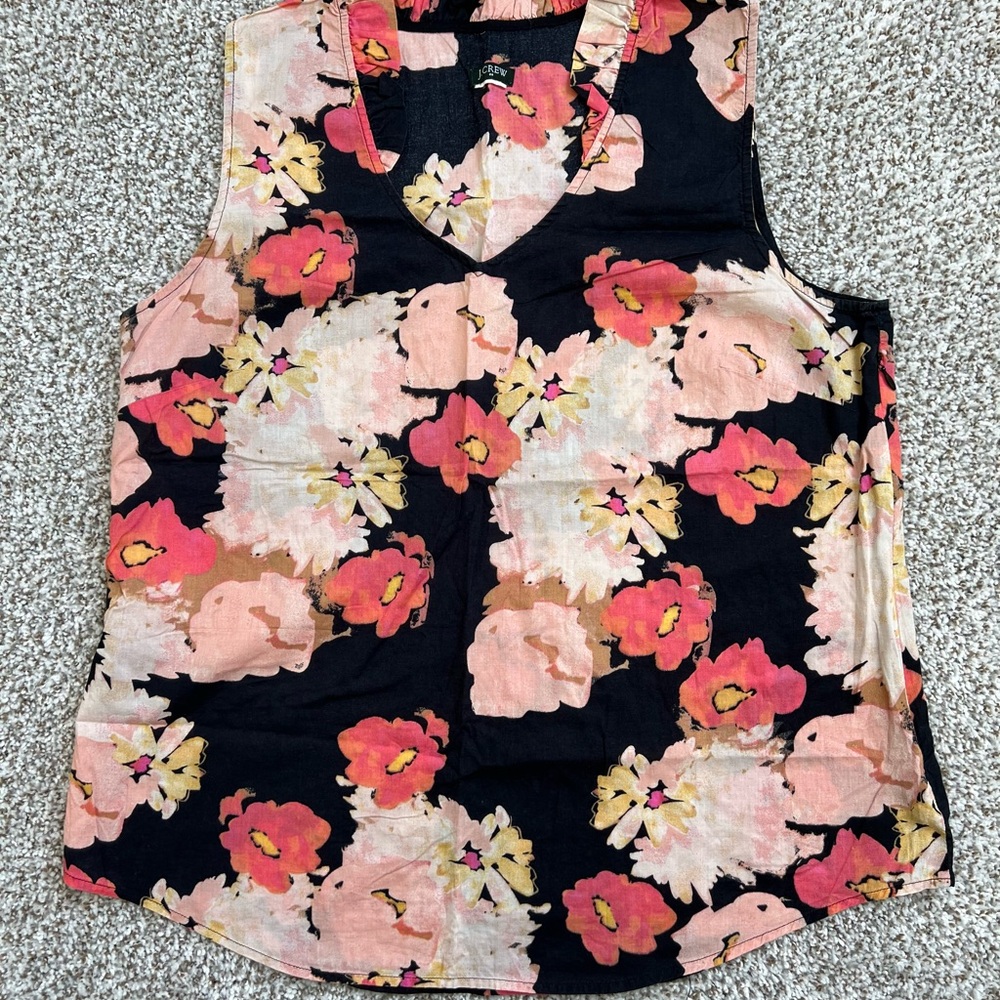 J. Crew Lightweight Black and Pink Floral Sleeveless Tank Top